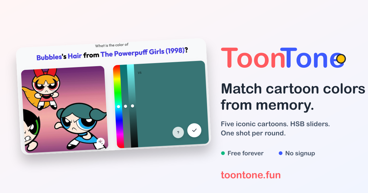 Show HN: Toon Tone – guess cartoon colors from memory with HSB sliders